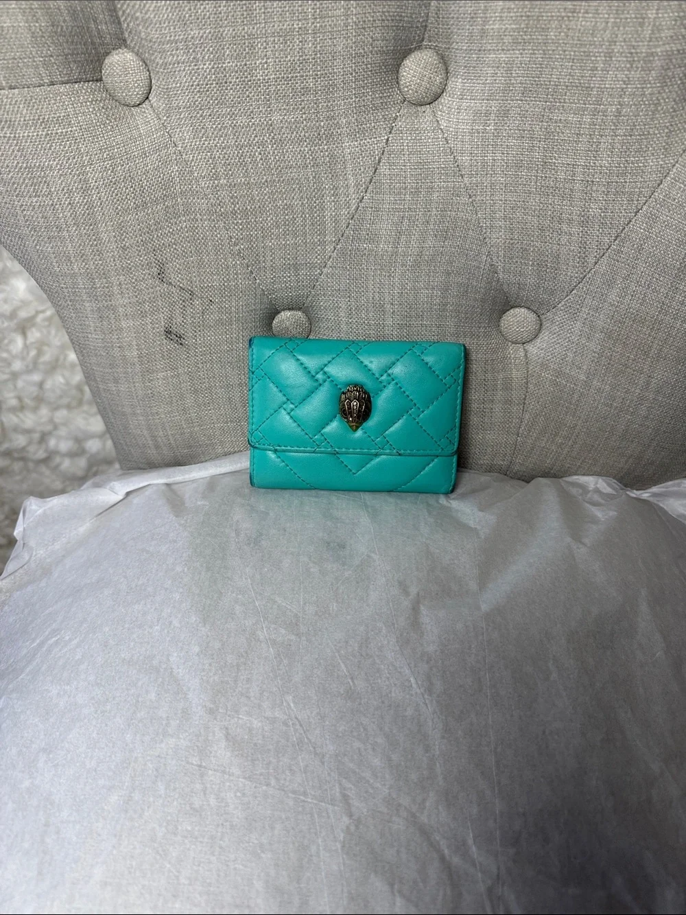Kurt Geiger Quilted Teal Compact Leather Wallet